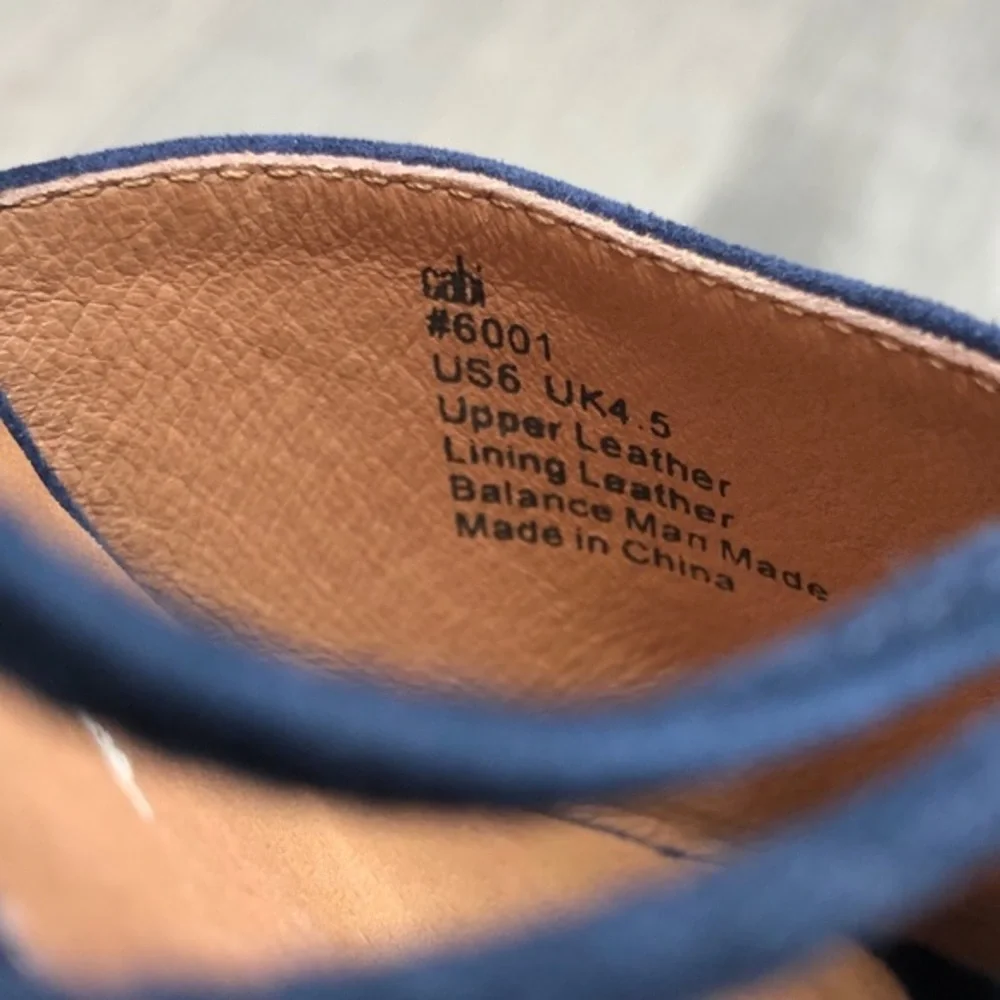 Cabi Isla leather espadrille ankle‎ tie wedge size 6 navy embroidered